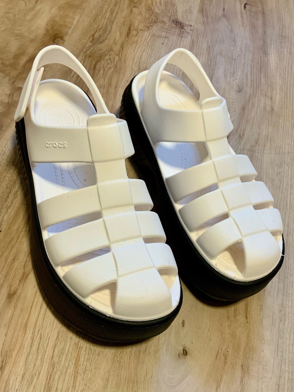 CROCS Two-Tone Platform Slingback Sandals in White and Black